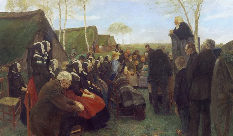 Gottesdienst im Moor, Öl auf Leinwand,  1895,  Gemäldegröße 235x376 cm.